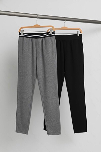 Trendyol Collection Чорно-сірий Regular Fit 2-комплектний трикотажний унісекс піжамний штани TMNAW25PJ00016