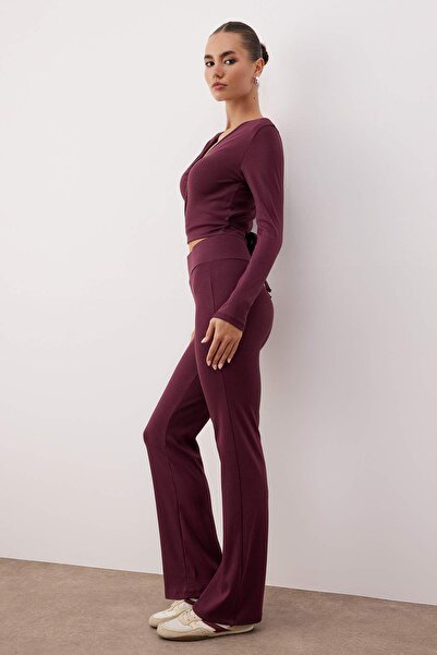 Trendyol Collection Plum Double Breasted Closure Bodycon Long Sleeve Flexible Knitted Bottom-Top Set Twoaw26Au00029