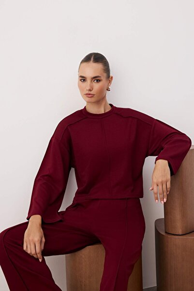 Trendyol Collection Burgundy Regular/Normal Fit Flrae/Spanish Flare Knitted Bottom - Top Set Twoaw26Au00131
