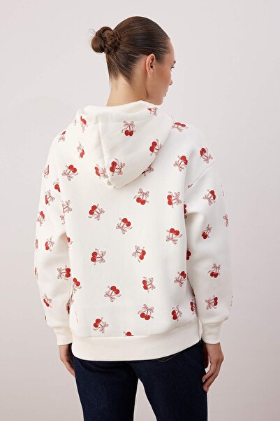 Trendyol Collection Ecru Cherry Printed Oversize/Wide Fit Knitted Sweatshirt Twoaw26Sw00214