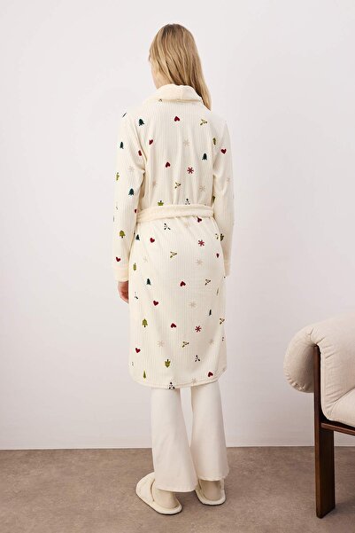 Trendyol Collection Ecru Winter Themed Soft Waffle Knitted Dressing Gown Thmaw26Sb00006