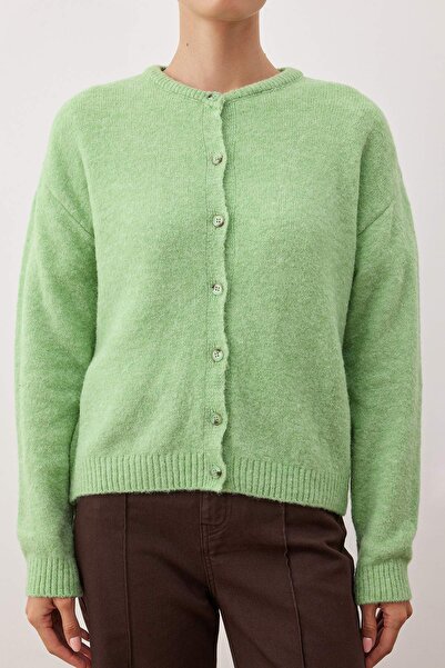 Trendyol Collection Wardrobe Essentials Light Green Soft Textured Wide Fit Knitwear Cardigan |   Twoaw26Hi00082