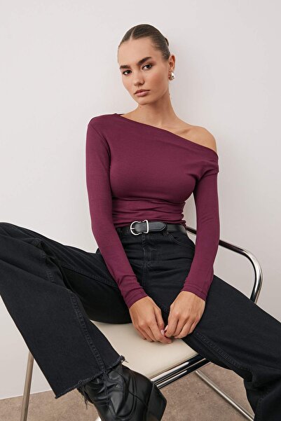 Trendyol Collection Bluză Prune din material subțire TWOAW24BZ00227