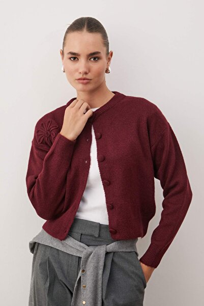 Trendyol Collection Pulover tricotat cu model floral cu textura moale roșu TWOAW26KZ00279