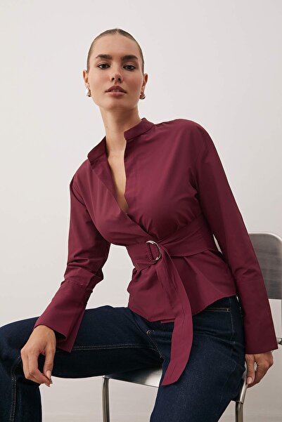 Trendyol Collection Бордова сорочка з регульованим коміром на ґудзиках TWOAW26GO00067