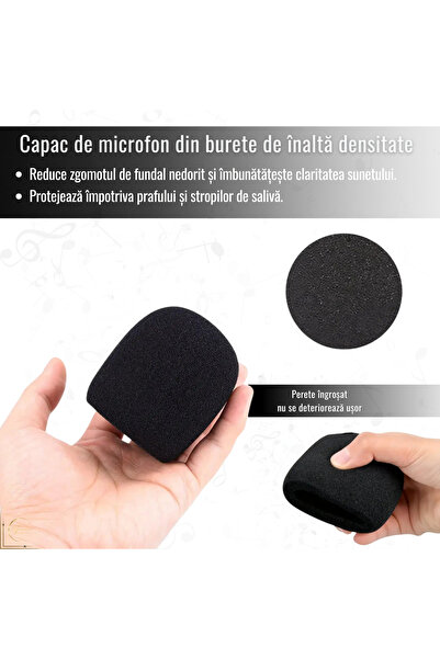 CR glamour AND STYLE Washable reusable foam microphone cover, black, ~7 x 5.8 x 7 cm