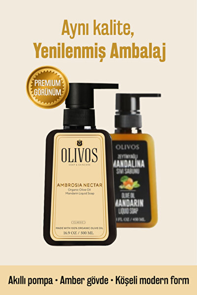 Olivos %100 Doğal Zeytinyağlı Mandalina Kokulu Sıvı El Sabun Yoğun Nemlendirici Arındırıcı Bitkisel 450 Ml
