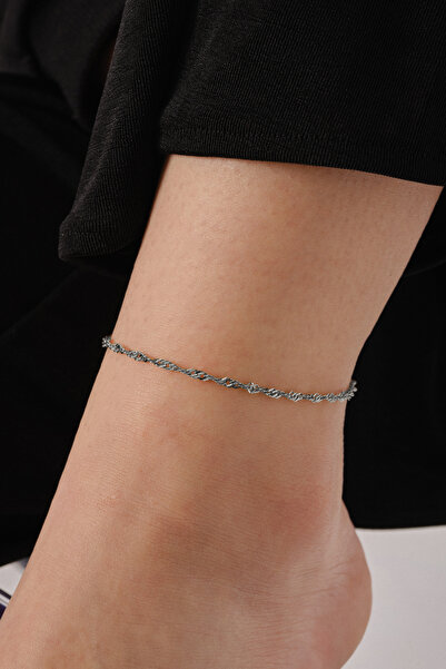 ByFlorya Jewelry خلخال فولاذي بسلسلة سنغافورة - الاستخدام البحري اليومي، لف غير مشوه، 2 مم 22 سم + 4 سم