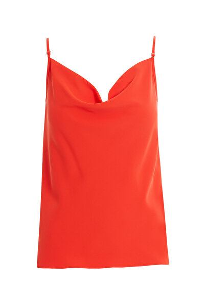 GİZİA Degaje Yakalı Askılı Mercan Renk Bluz