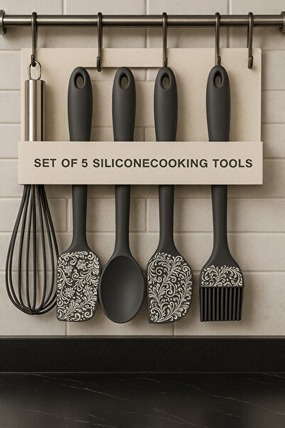 YDGR High Heat Resistant 5-Piece Silicone Kitchen Set (Whisk, Spatula, Spoon, Flat Spatula, Brush)