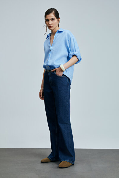 Lufian Juturna Kadın Keten Gömlek Mavi