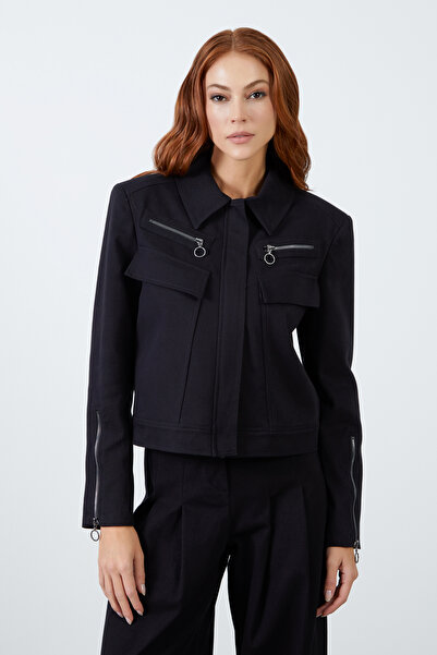 GİZİA Cep Ve Fermuar Detaylı Siyah Spor Ceket