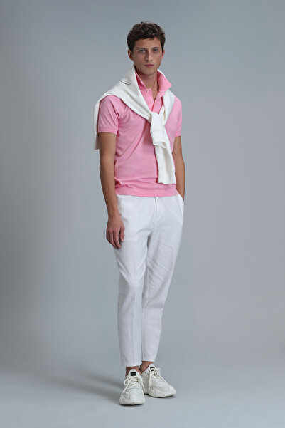 Lufian Laon Smart ανδρικό μπλουζάκι πόλο σε λεπτή εφαρμογή ροζ