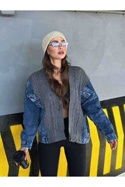 MADAME MELEK معطف كاجوال من قماش الدنيم بتصميم Pinterest، معطف تريكو، معطف كا...