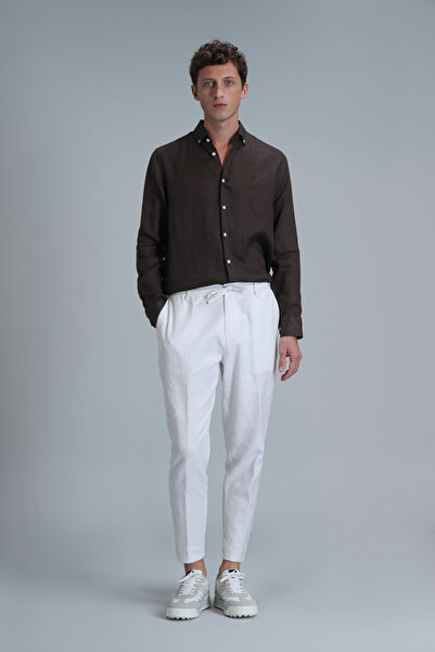 Lufian Pitaya Men's Linen Shirt Comfort Fit Brown