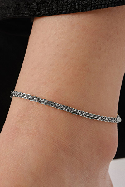 ByFlorya Jewelry 3mm 22Cm+4Cm Steel Knitted Chain Anklet for Daily Use - Nested Classic Force
