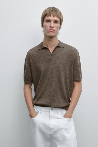 Massimo Dutti Keten karışımlı triko polo yaka t-shirt