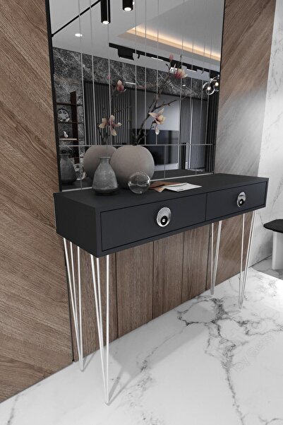 TOCCO MOBİLYA 1037 Naz 2 Çekmeceli Dekoratif Lüx Dresuar-antrasit Krom