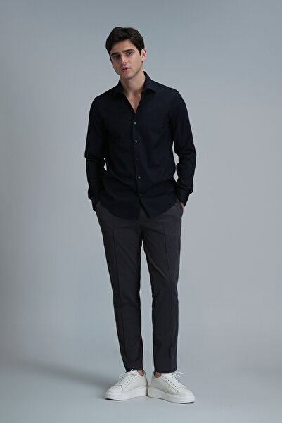 Lufian Ανδρικό πουκάμισο Navy Blue Basic Comfort Fit - Mega