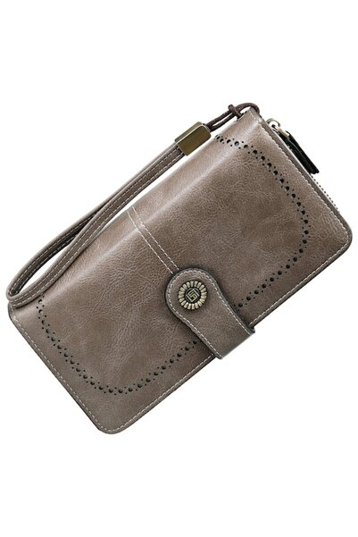 OptimStar Women's Wallet, Genuine Leather, RFID Blocking, 19.5x11.5x3.5cm, 3 Main Compartments, Grey