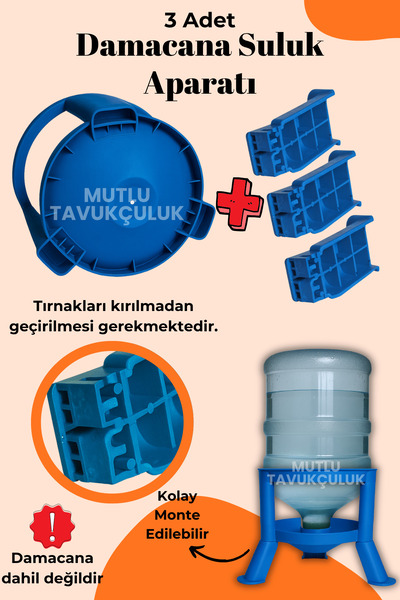 MUTLU TAVUKÇULUK Damacana Aparatı 3 Adet Tavuk Suluk Güvercin Hindi Güvercin Kaz Kuş Ahır Yarka Kümes Ekipmanı