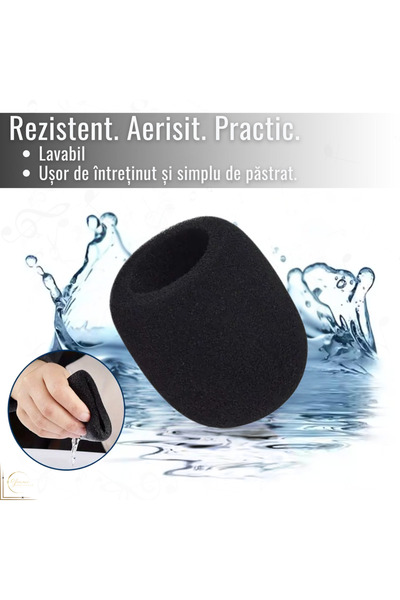 CR glamour AND STYLE Washable reusable foam microphone cover, black, ~7 x 5.8 x 7 cm