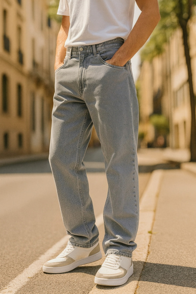 CEDY DENIM High Quality Baggy Fit Jean Leon High Waist Loose Fit Jeans Pants C352-Light Grey