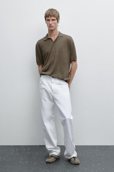 Massimo Dutti Keten karışımlı triko polo yaka t-shirt