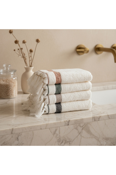 Ecocotton Galya 4-Piece Hand Face Towel 100% Organic Capoque Bordered 50x90 Cm