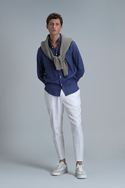 Lufian Pitaya Erkek Keten Gömlek Comfort Fit Saks