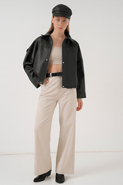 MoonliWear Jachetă elegantă din piele pentru femei supradimensionat