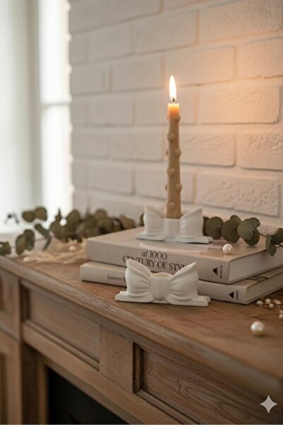 Mandalin Art Studio 2’li Dekoratif Fiyonk Şamdan Mumluk | Beyaz