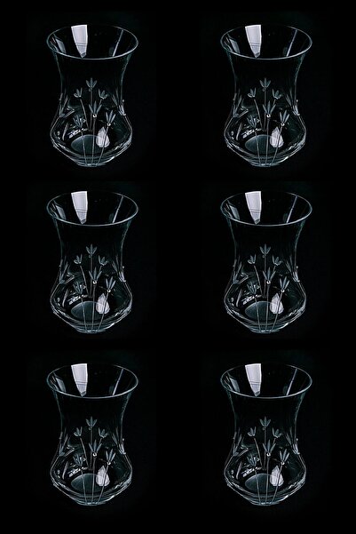 DECOSTYLE Lale 6'lı Soğuk Kesme Kristal Dekor İnce Belli Çay Bardağı - Özel Yapım Sunum 125 cc