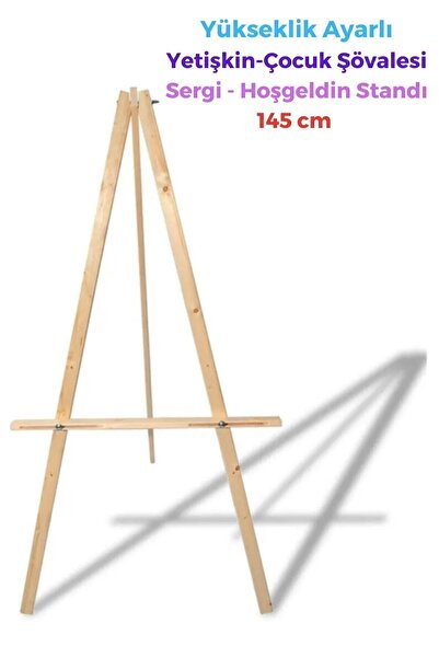 O&S Oyun ve Sanat Eğlen-Üret Ahşap Ayarlı Şövale, Resim Sehpası, Ressam Şövalye Sergi Tuval Tutucu, 144 Cm, Hoşgeldiniz Standı