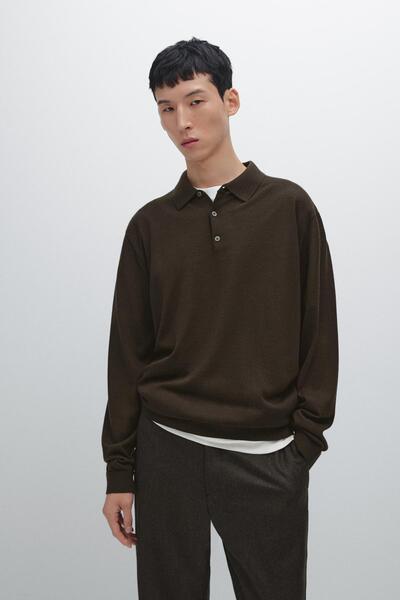 Massimo Dutti %100 merinos yün triko polo yaka kazak