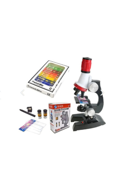 lizer Çocuklar Için Başlangıç Seti 1200x Mikroskop Seti Ve 100 Kat El Dürbünü Seti-(12 Örnek Slayt Hediye