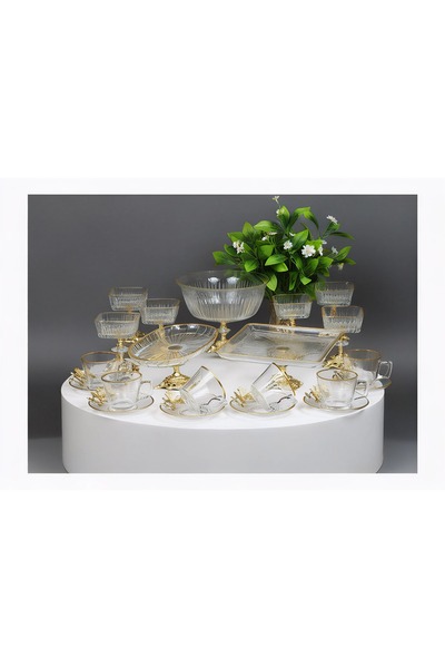 Elta Collection مجموعة تقديم وخدمة باشباشة ذات قاعدة معدنية ذهبية اللون، مجمو...