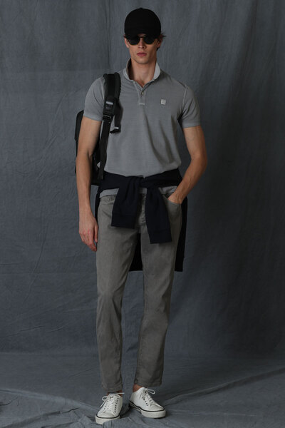 Lufian Men's Gray Polo Collar Vernon Sports T-Shirt