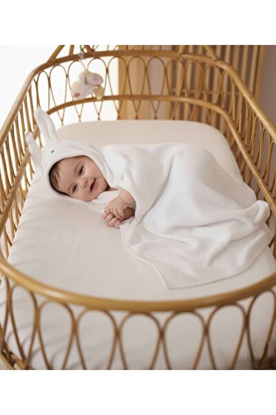 PAMUK HANIM Ekstra Yumşak Pamuklu Kız-erkek Yenidoğan/bebek Banyo Kundak Havlusu Beyaz/tavşan