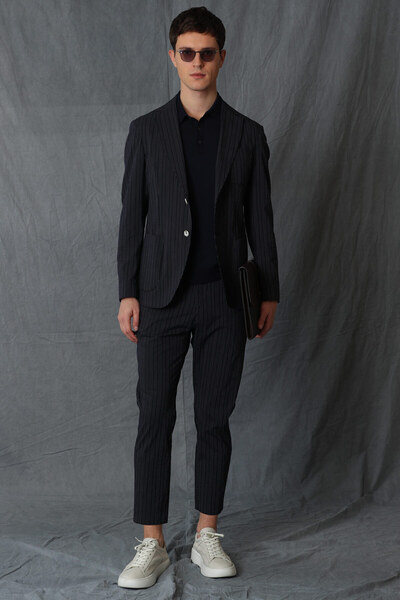 Lufian Ανδρικό παντελόνι Chino Brad Smart προσαρμοσμένο σε μπλε ναυτικό