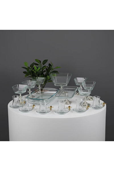 Elta Collection مجموعة تقديم وخدمة باشباشة ذات قاعدة معدنية ذهبية اللون، مجمو...