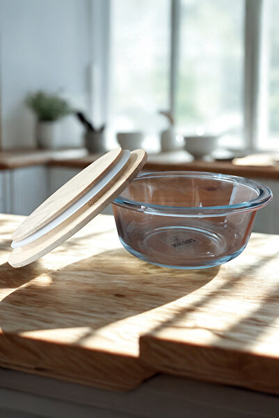 Home Selora Glass Bamboo Vacuum Storage Container with Lid 950 ml