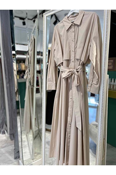 MERAM BUTİK Adn Dress Parachute Fabric - Beige - 4