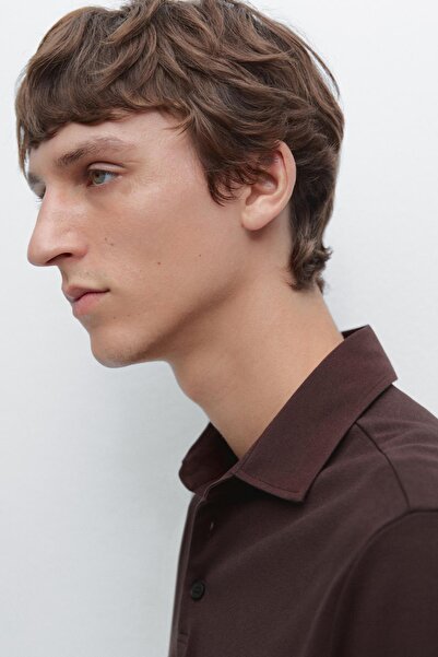 Massimo Dutti Kontrast yakalı uzun kollu polo t-shirt