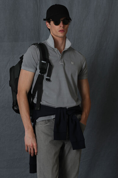 Lufian Men's Gray Polo Collar Vernon Sports T-Shirt