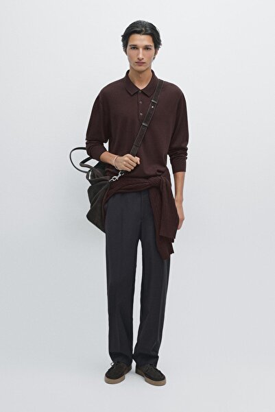 Massimo Dutti %100 merinos yün triko polo yaka kazak