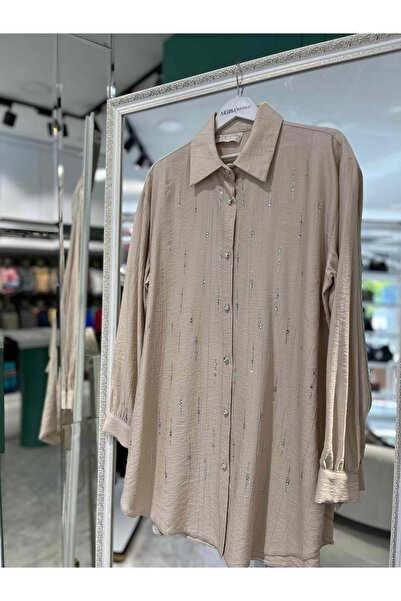 MERAM BUTİK Yelda Strawberry Tunic 949 - Beige - 1