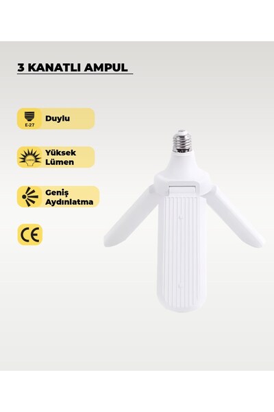 AC AYDINLATMA 24W 3 Kanatlı Pervane LED Ampul 6500K (Beyaz Işık)