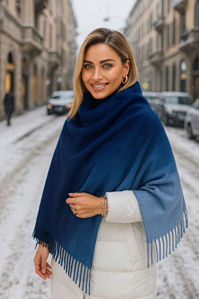 BALIENTE Батиковий сакс синій шарф з бахромою для жінок