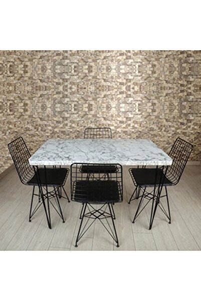 TOCCO MOBİLYA Lilyum Lux Dekor Metal Ayaklı Masa Sandalye Takımı-beyaz Mermer